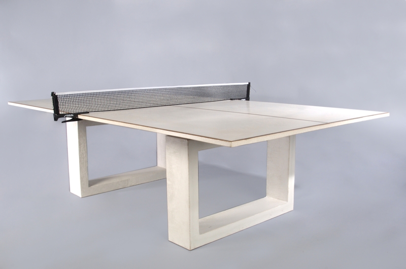 Modern White Ping Pong Table with Geometric Base Design