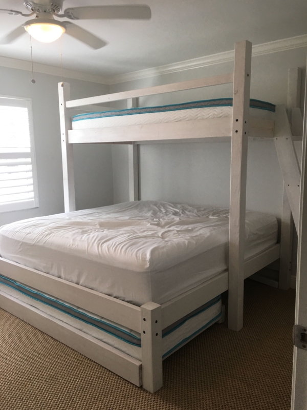 Modern White Triple Bunk Bed with Trundle Storage