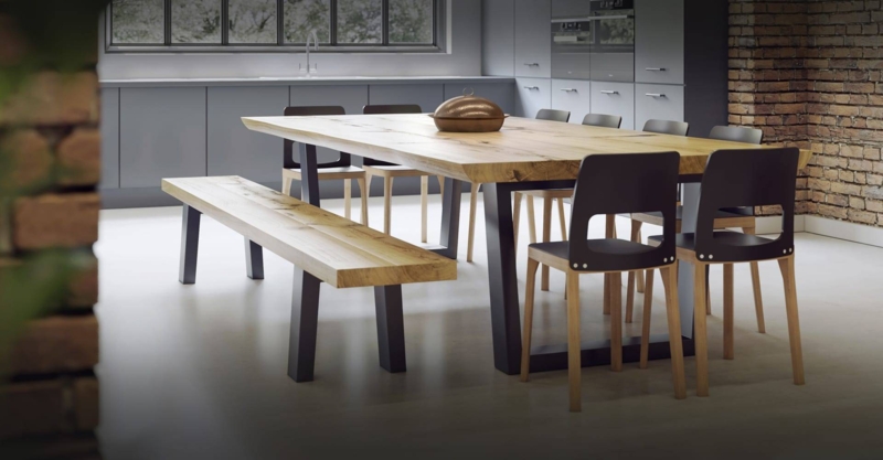 Modern Wood and Metal 12-Seater Dining Table Set