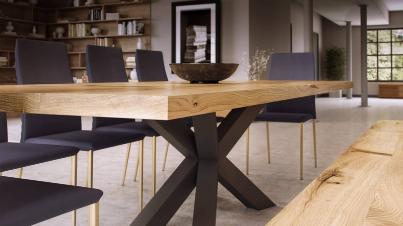 Modern Wooden 12-Seater Dining Table with Bench
