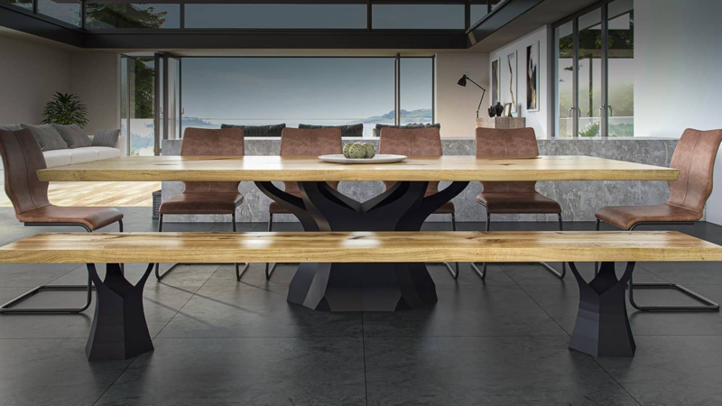 Modern Wooden 12-Seater Dining Table with Bench