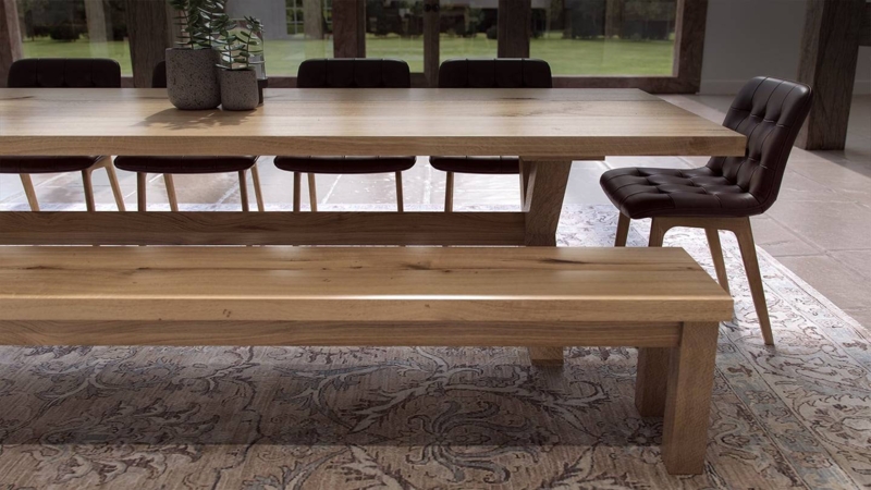 Modern Wooden 12-Seater Dining Table with Benches