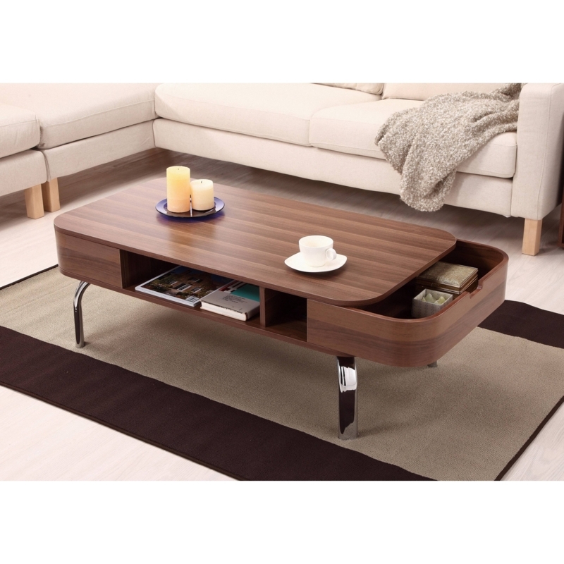Modern Wooden Coffee Table with Curved Storage
