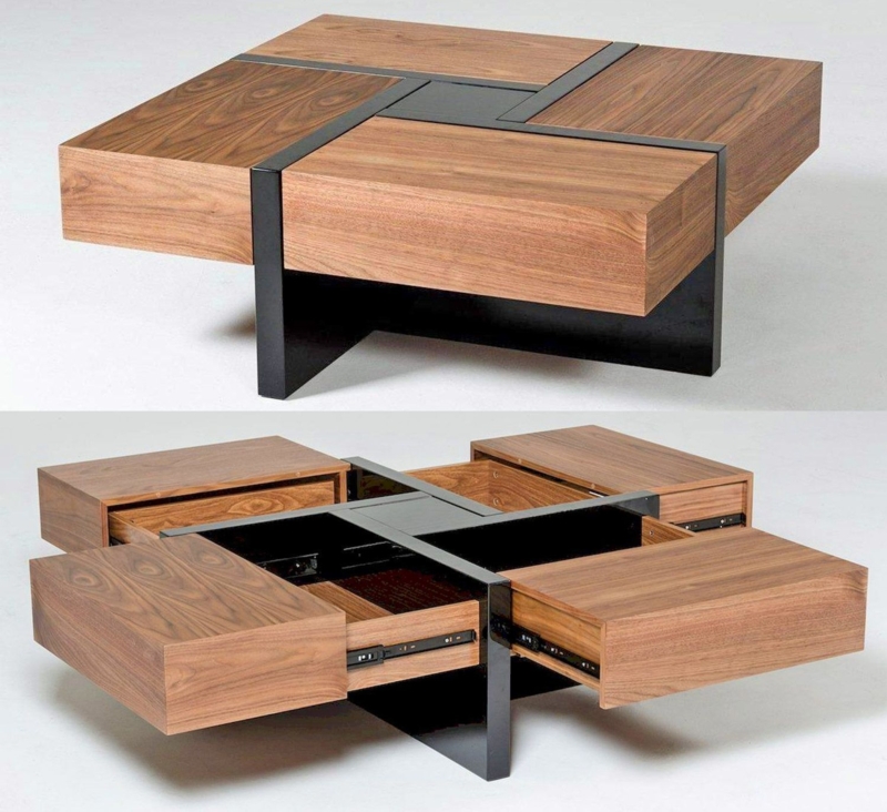 Modern Wooden Coffee Table with Hidden Storage Drawers