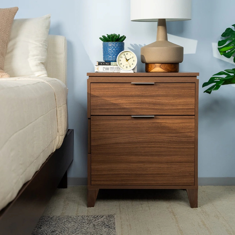 Modern Wooden Nightstand with Lamp and Decor