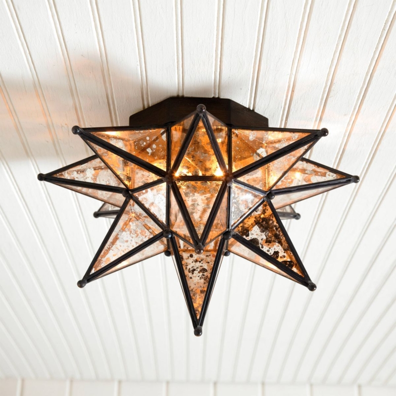 Moravian Star Mercury Glass Ceiling Light Fixture