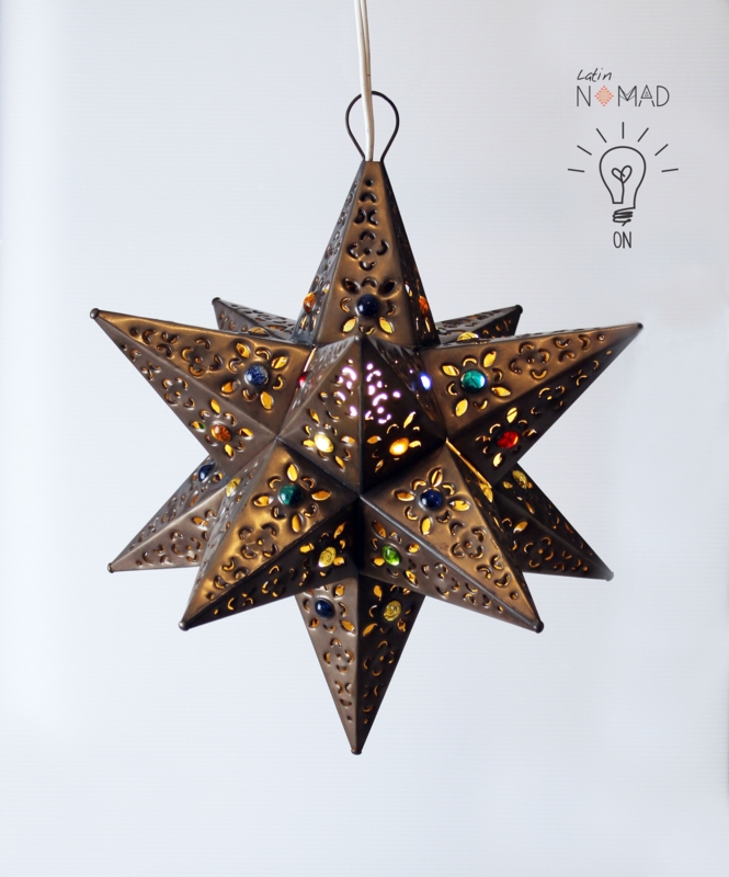 Moravian Star Pendant Light with Colorful Glass Accents