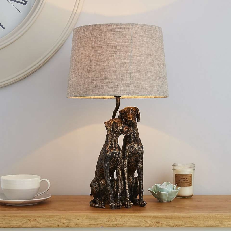 Murphy Antique Brass Dog Table Lamp with Linen Shade
