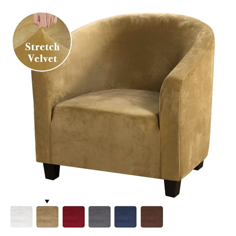 Mustard Gold Stretch Velvet Barrel Chair Cover