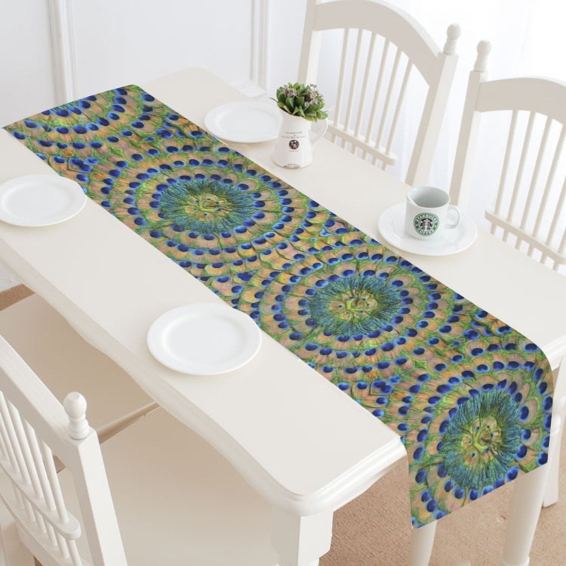 MYPOP Peacock Feathers Table Runner Placemat 16x72 inches, Ethnic Boho ...