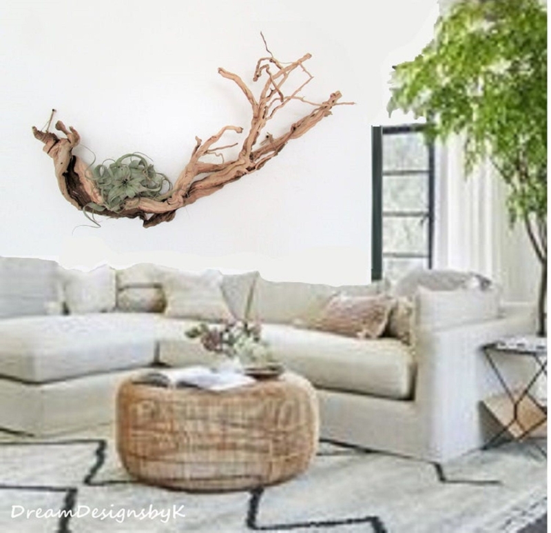 Natural Driftwood Wall Art Enhancing Cozy Living Room