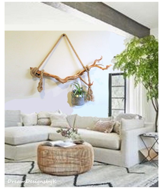 Natural Driftwood Wall Art with Hanging Plant
