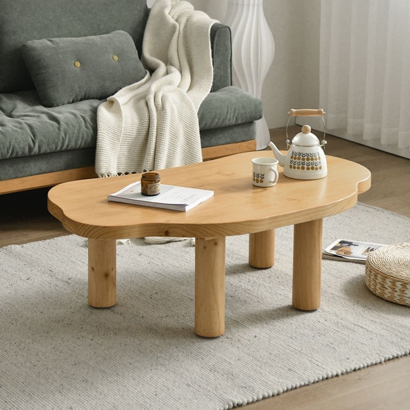 Natural Pine Wood Cloud-Shaped Farmhouse Coffee Table