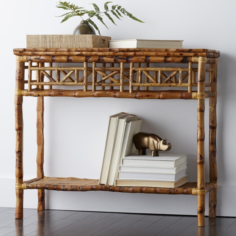 Natural Rattan Console Table with Decorative Accents