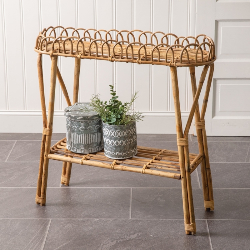 Natural Rattan Console Table with Lower Shelf