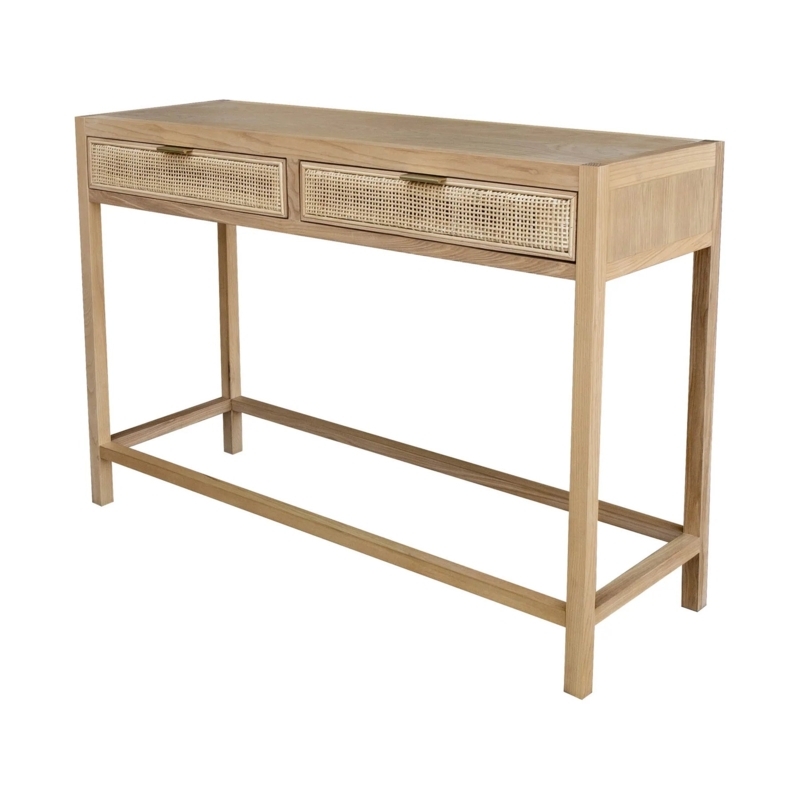Natural Rattan Console Table with Storage Drawers