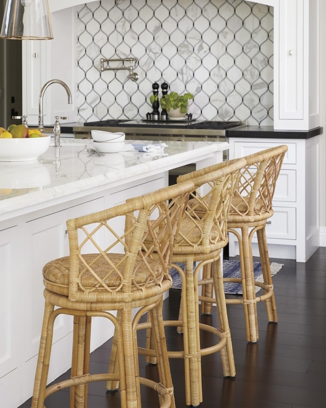 Natural Rattan Counter Stools in Modern Kitchen