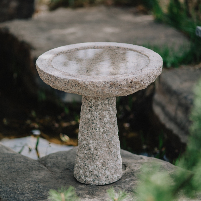 Natural Stone Basalt Bird Bath for Outdoor Gardens