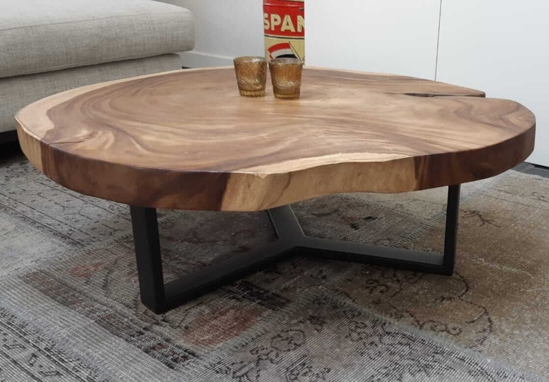 Natural Tree Trunk Coffee Table with Metal Legs