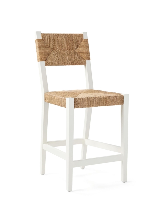 Natural Woven Seat White Frame Counter Stool