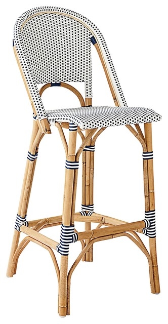 Navy and Natural Rattan Riviera Bar Stool
