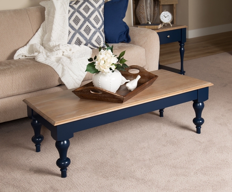 Navy Blue Coffee Table with Light Wood Top