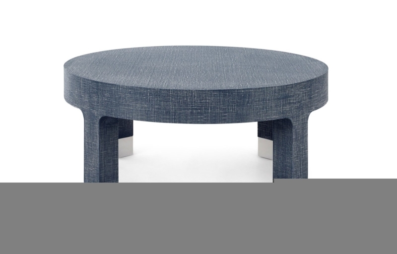 Navy Blue Coffee Table with Tufted Ottoman