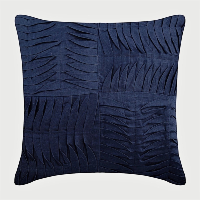 Navy Blue Textured Cotton Linen Throw Pillow Cover