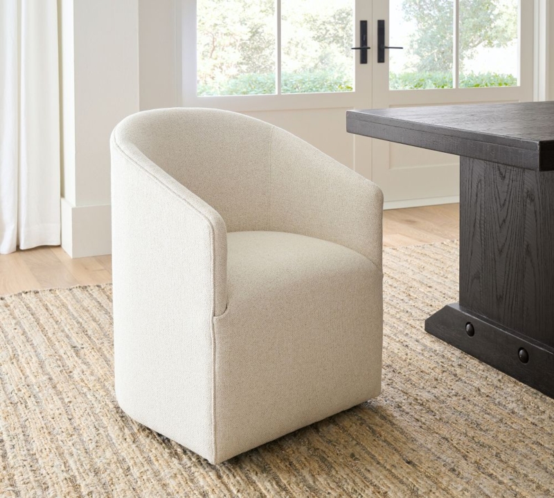 Neutral Upholstered Barrel Back Swivel Dining Chair