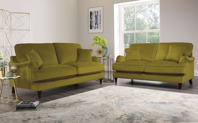Olive Green Velvet Charleston Sofa Set Living Room
