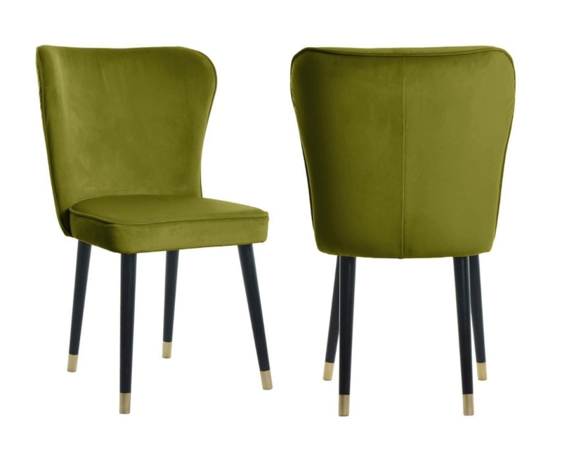 Olive Green Velvet Dining Chairs with Black Legs