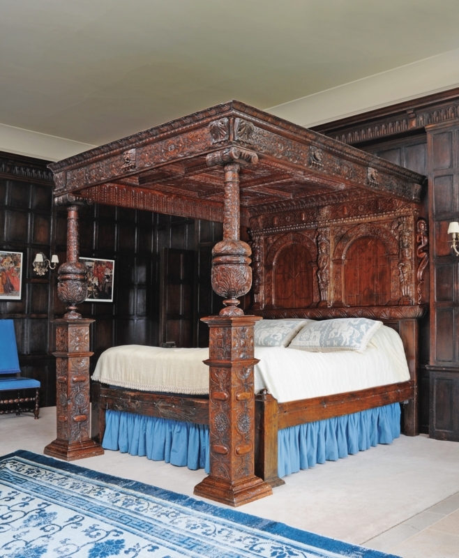 Ornate Vintage Four Poster Bed with Carved Wood
