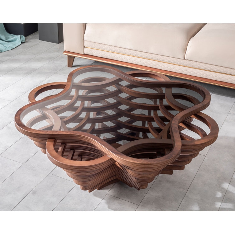 Orren Ellis Cloud-Shaped Wooden Glass Coffee Table