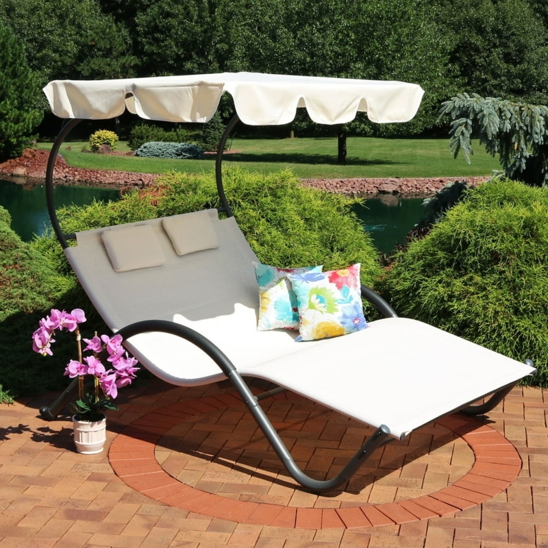 Outdoor Double Chaise Lounge with Adjustable Canopy