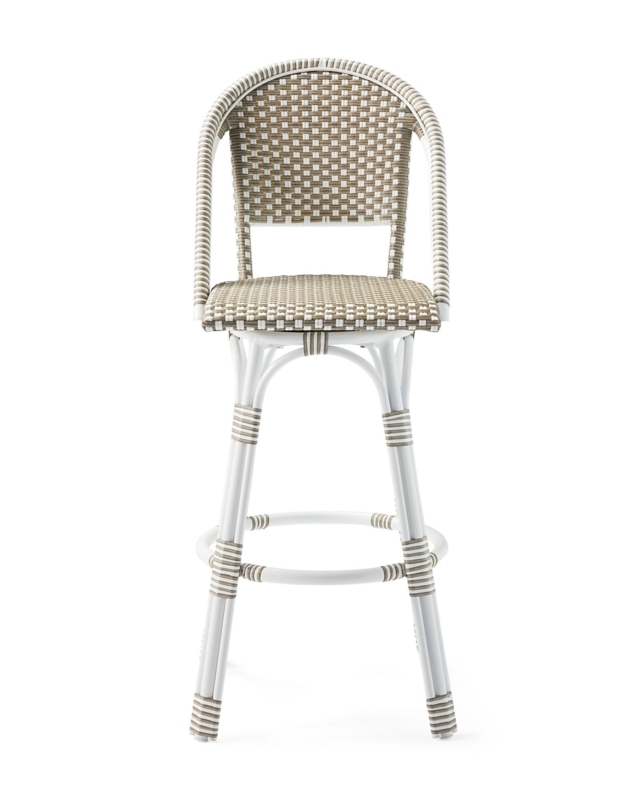 Outdoor Woven Riviera White and Beige Swivel Bar Stool