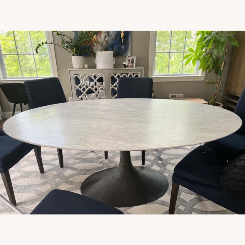 Oval Marble Dining Table with Modern Pedestal Base
