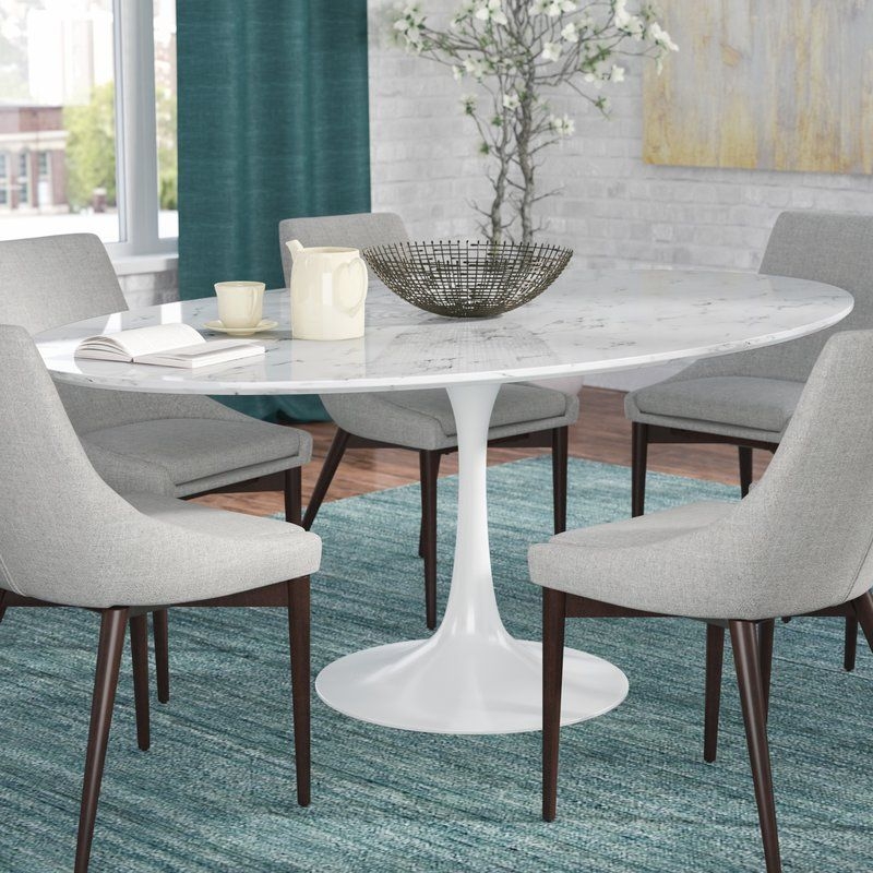 Oval White Marble Dining Table with Modern Base