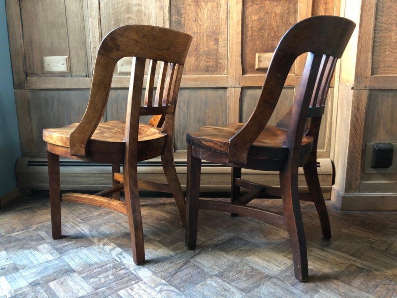 Pair of Antique Maple Jury Chairs with Vintage Appeal