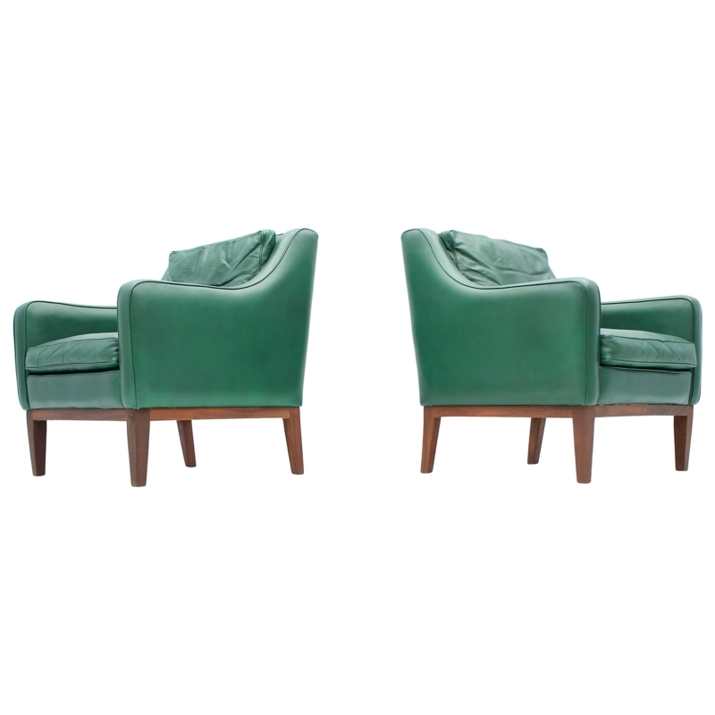 Pair of Odd Knutsen Teak Luna Chairs in Green Aniline Leather at ...