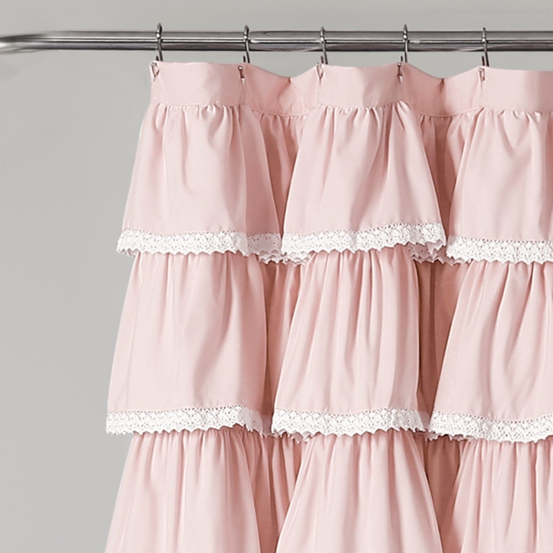 Pink Lace Ruffle Shower Curtain with Delicate Trim