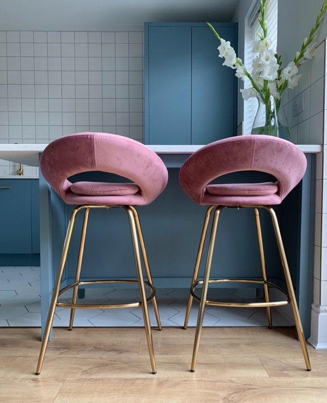 Pink Velvet Bar Stools with Gold Legs