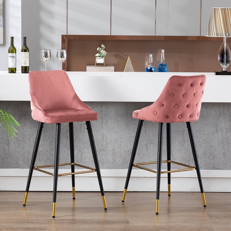 Pink Velvet Elegant Lifestyle Bar Stools Set of 2