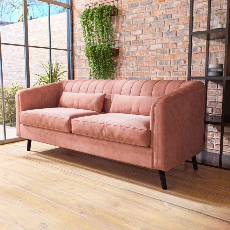 Pink Velvet Mid Century Modern 3 Seater Sofa