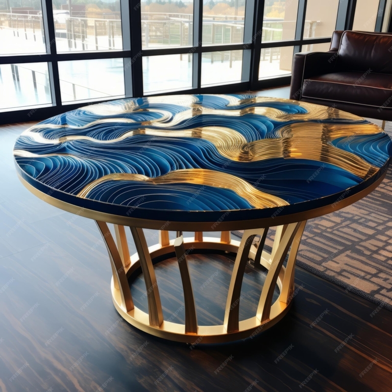 Premium Photo | Modern Gold And Blue Coffee Table With Topographic ...