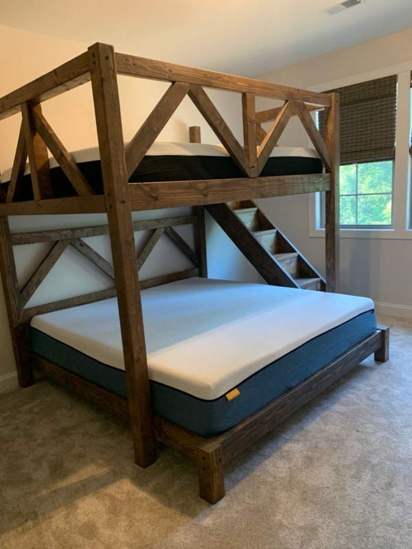 Queen Over Queen Custom Wooden Bunk Bed for Adults