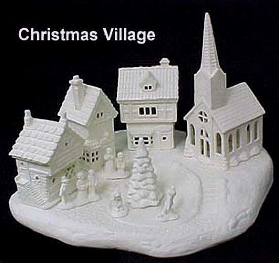 Ready to Paint Ceramic Christmas Village Set