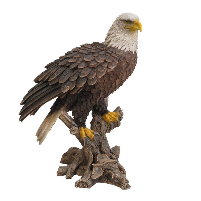 Realistic Majestic Bald Eagle Sculpture on Stump