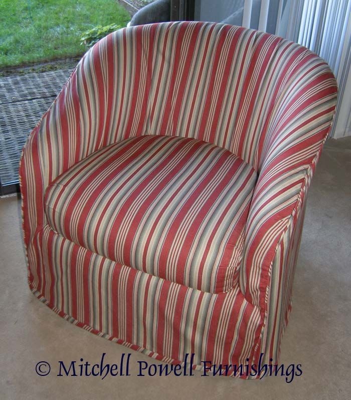 Red and Beige Striped Barrel Back Chair Slipcover