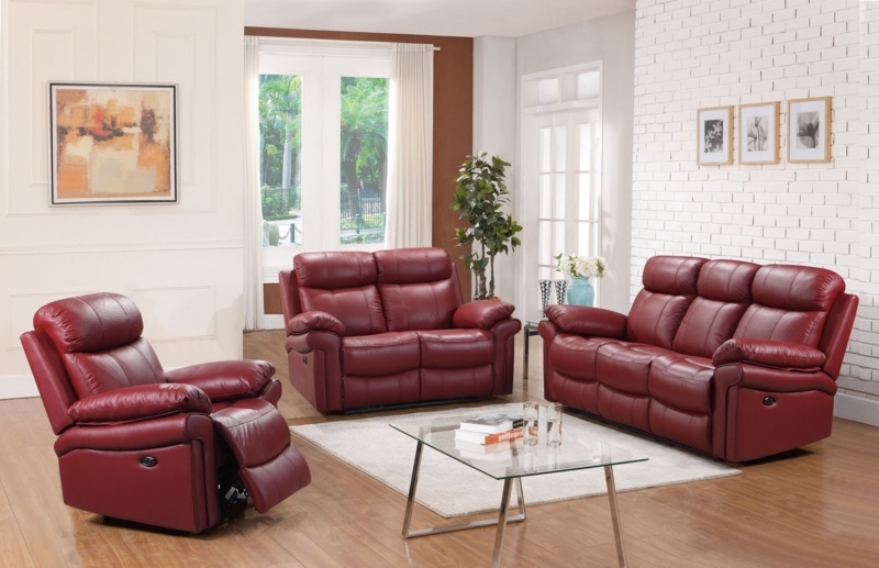 Red Leather Power Reclining Sofa Set for Modern Living