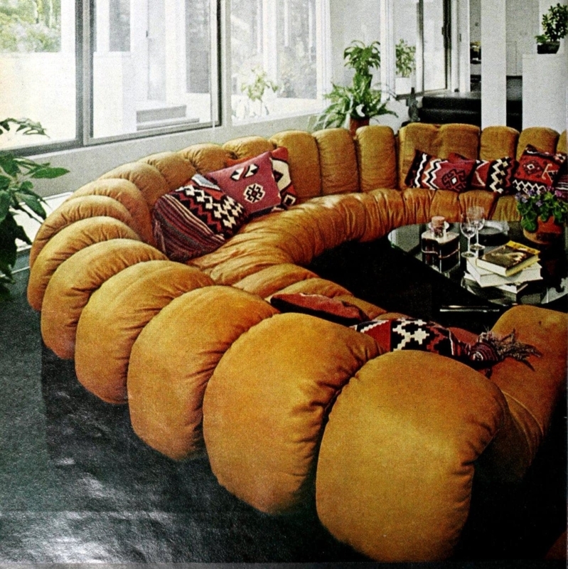 Retro 1970s Plush Curved Vintage Sofa Design